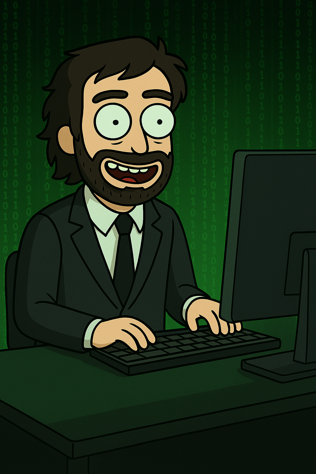 Pablo Ramos programming in his workspace